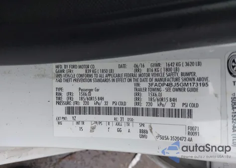 2016 Ford Fiesta Se from USA, damaged, VIN 3FADP4BJ5GM173195